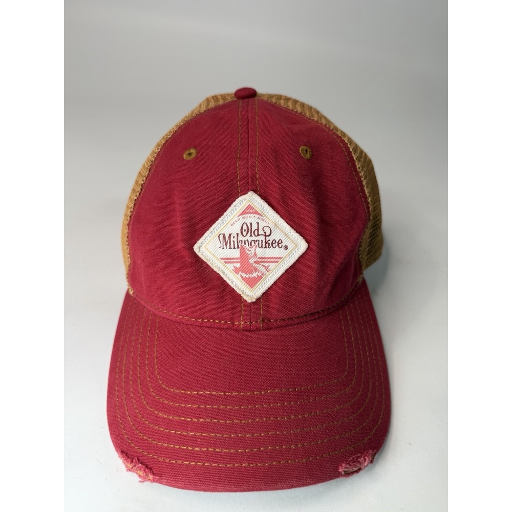 Old Milwaukee Beer Men's Mesh Back Snapback Hat Red/Brown